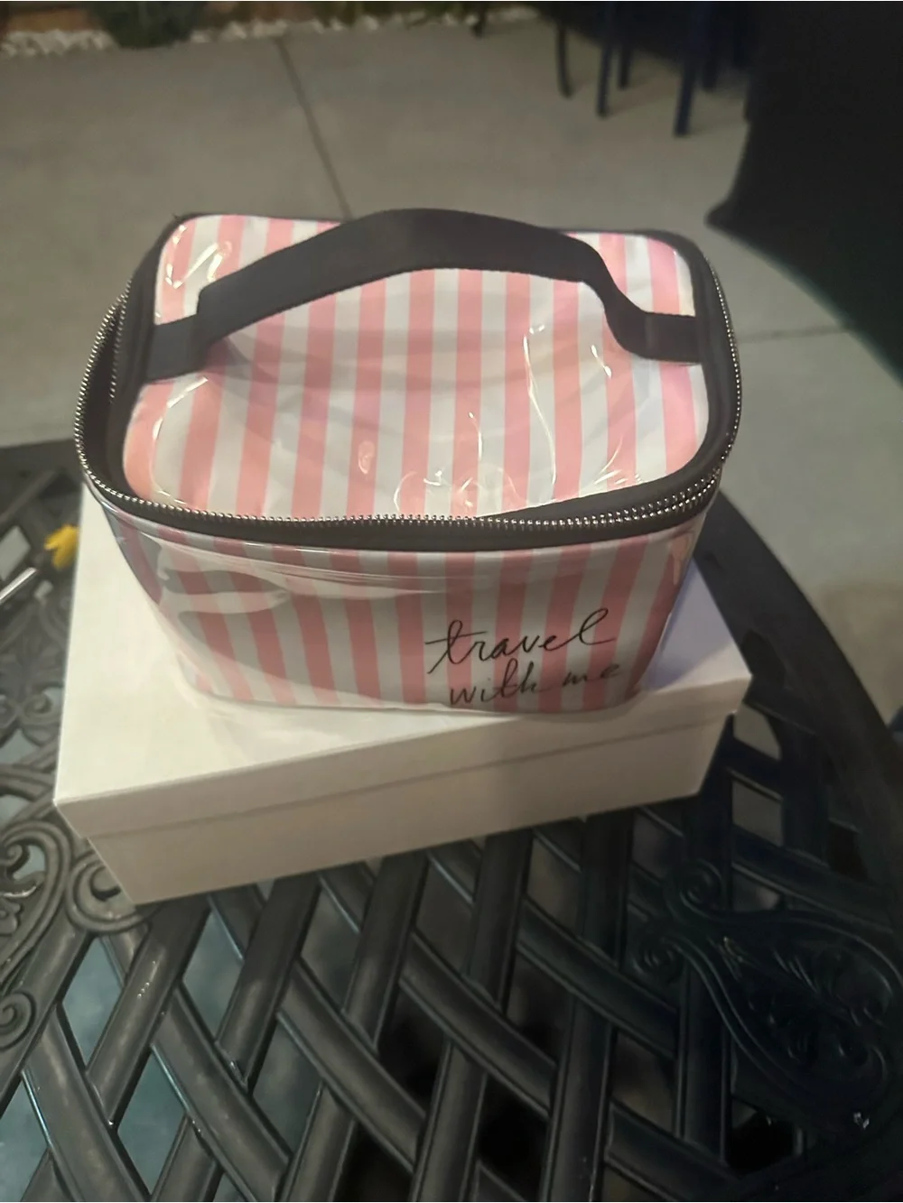 Victoria’s Secret  Travel With Me Pink Striped Cosmetic Bag